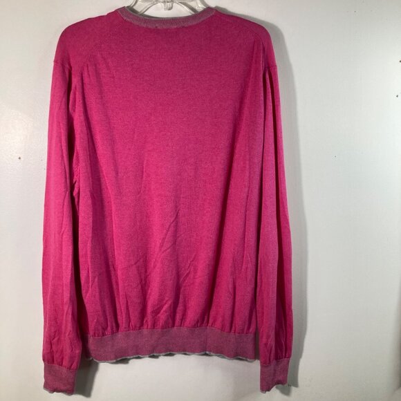 Mens J Lawrence Khakis Carmel V Neck Cotton Cashmere Sweater Pink Gray XL - Picture 2 of 8
